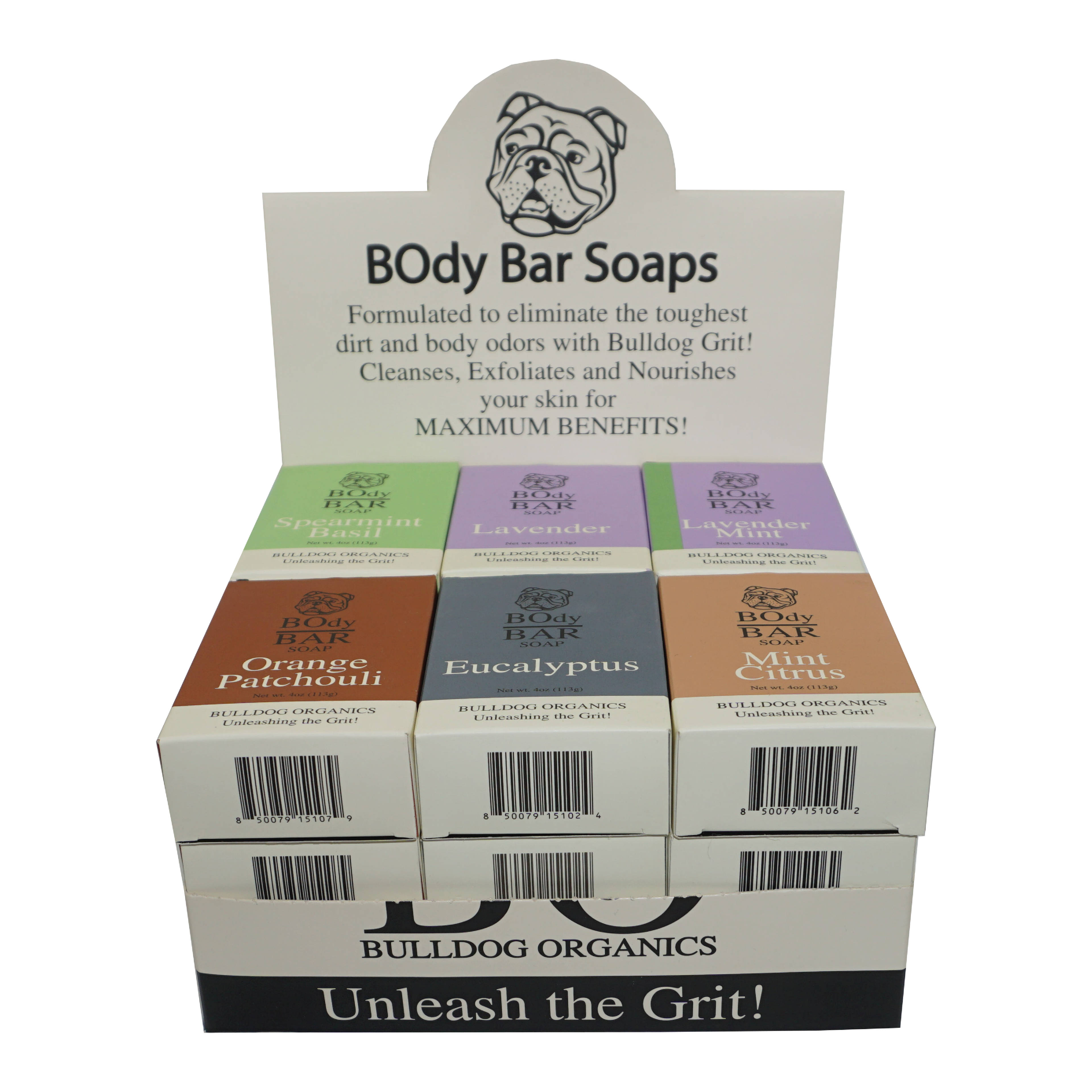 NO. 1 DISPLAY, 18cnt. BO's Natural BOdy Bar Soaps – Spearmint Basil, Lavender, Lavender Mint, Orange Patchouli, Eucalyptus, Citrus Mint - Cold-Process Soap with No Harsh or Synthetic Ingredients