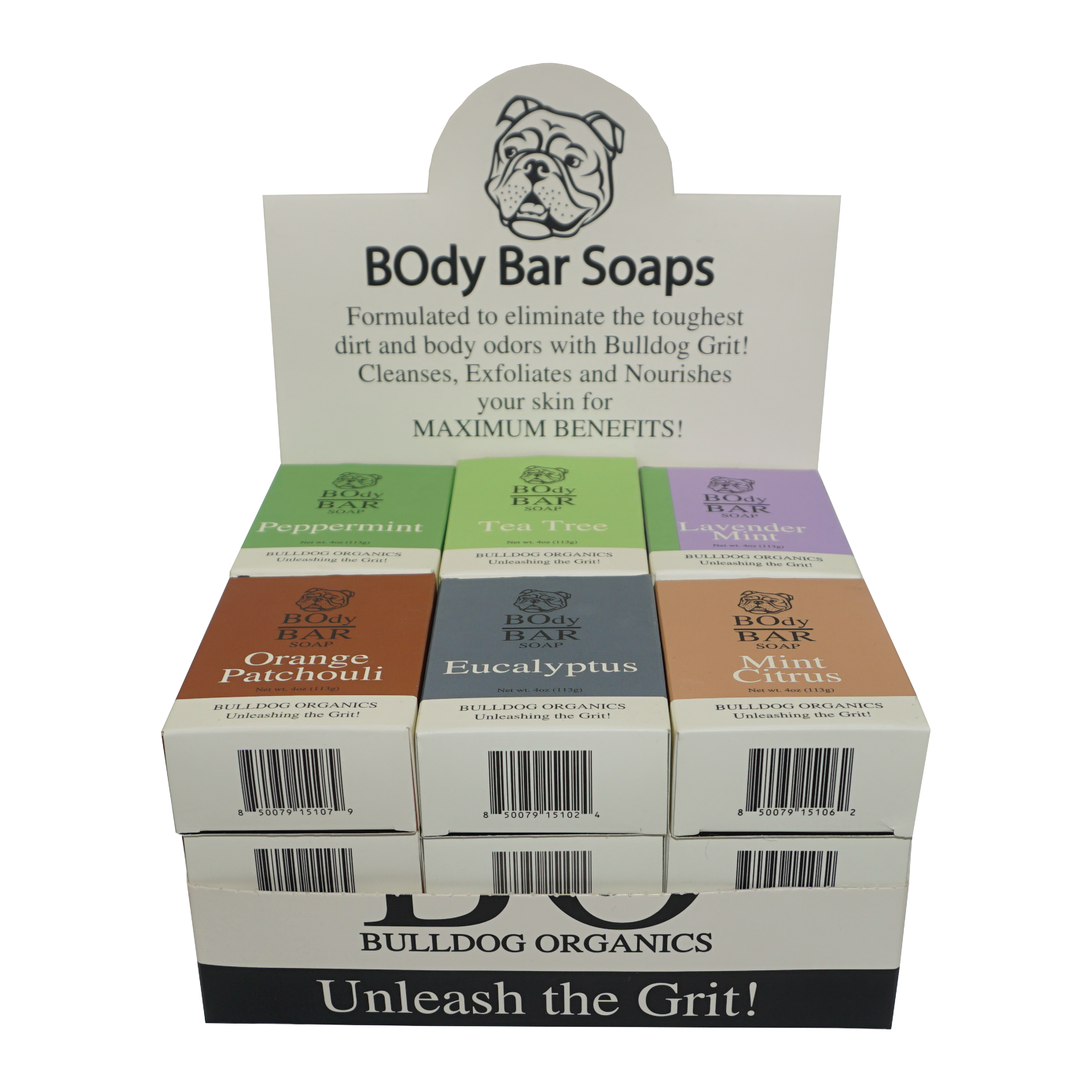 NO. 2 DISPLAY, 18cnt. BO's Natural BOdy Bar Soaps – Peppermint, Tea Tree, Lavender, Orange Patchouli, Eucalyptus, Mint Citrus - Cold-Process Soap with No Harsh or Synthetic Ingredients