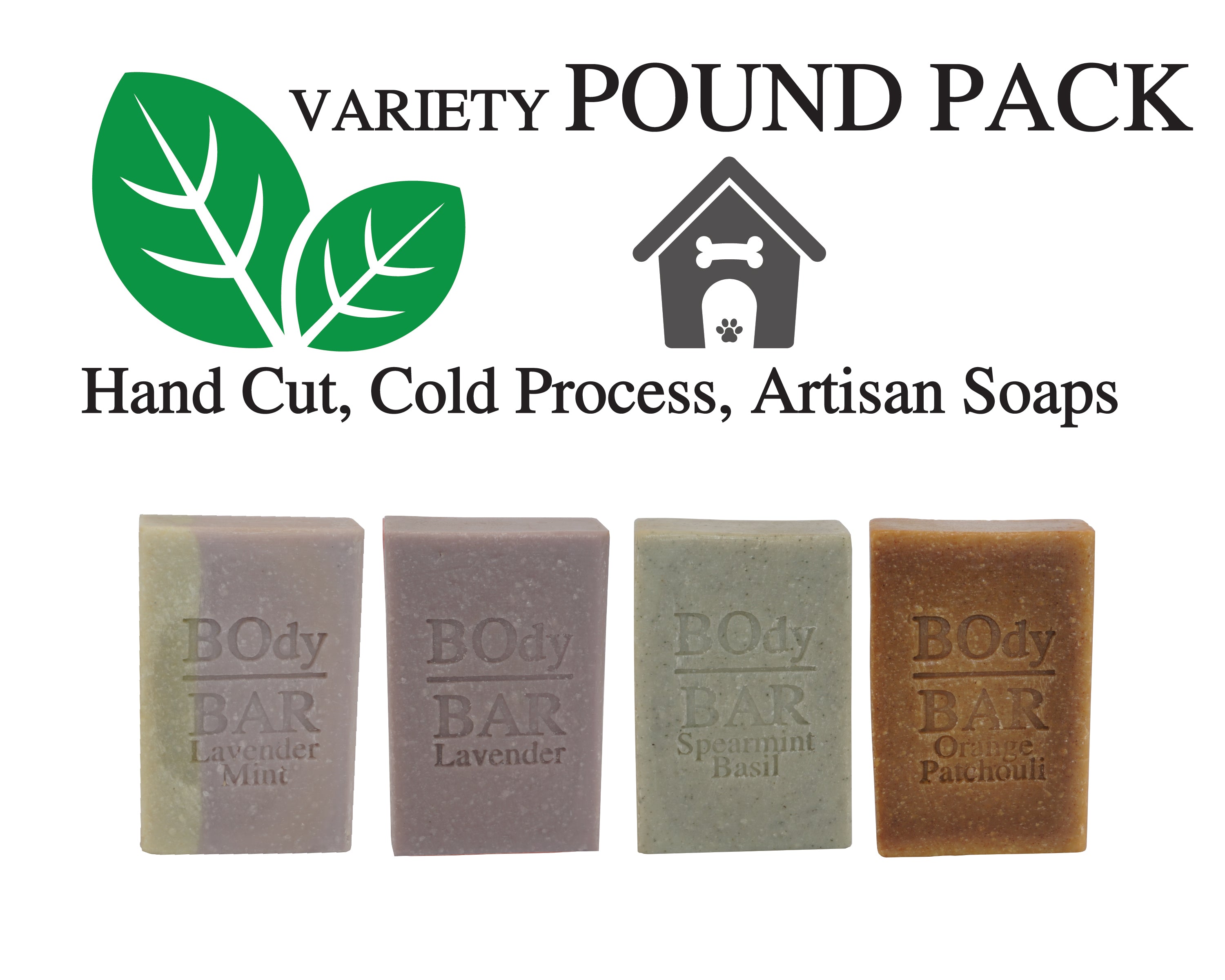VARIETY POUND PACK, Natural Men's BOdy Bar Soap - Cold Process Soaps with NO HARSH or SYNTHETIC Ingredients - Lavender Mint, Lavender, Spearmint Basil & Orange Patchouli (4oz, 4-Pack)