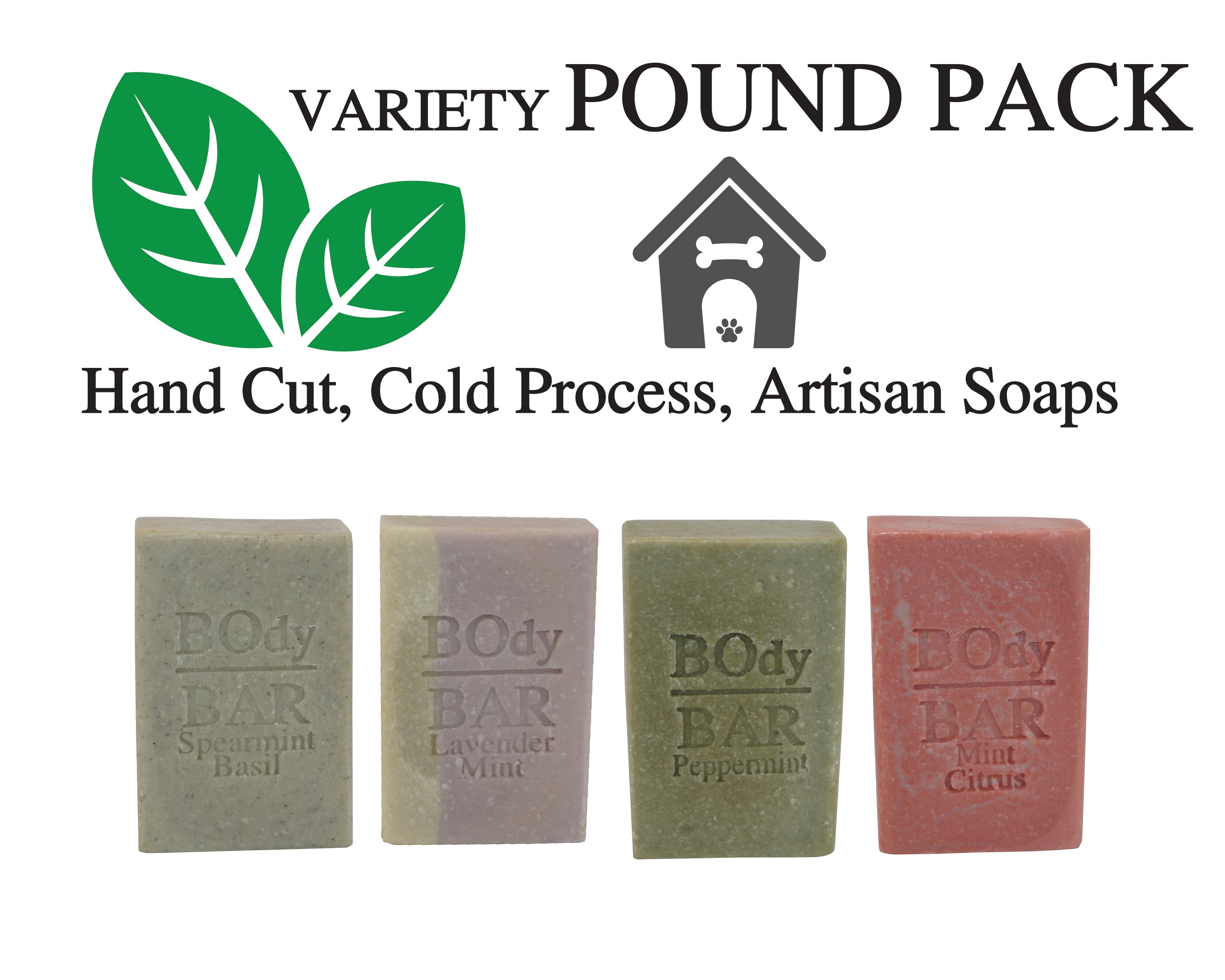 BO’s VARIETY POUND PACK, Natural Men's BOdy Bar Soap - Cold Process Soaps with NO HARSH or SYNTHETIC Ingredients - Spearmint Basil, Lavender Mint, Peppermint & Citrus Mint (4oz, 4-Pack)