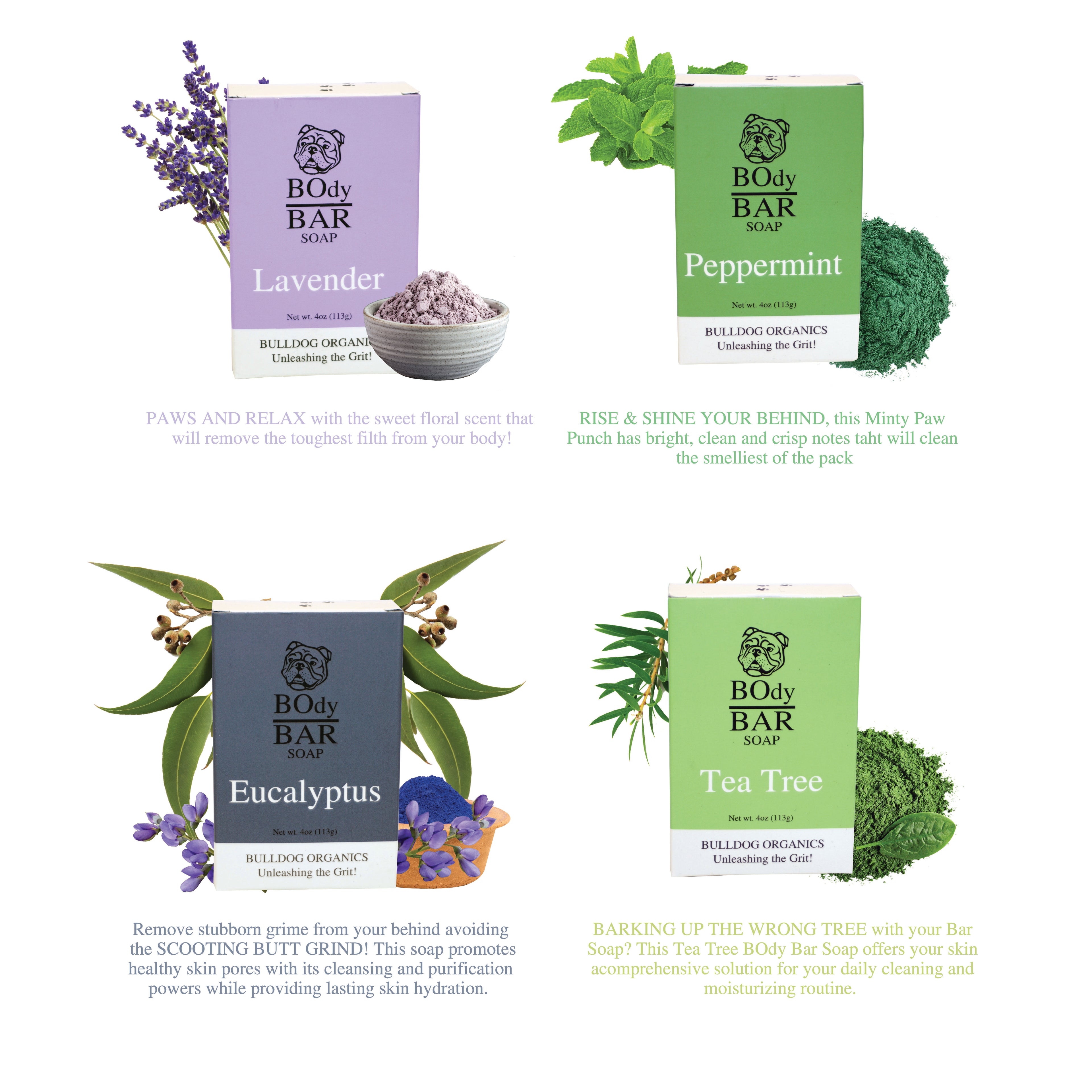 VARIETY POUND PACK, Natural Men's BOdy Bar Soap - Cold Process Soaps with NO HARSH or SYNTHETIC Ingredients - Lavender, Peppermint, Eucalyptus & Tea Tree (4oz, 4-Pack)